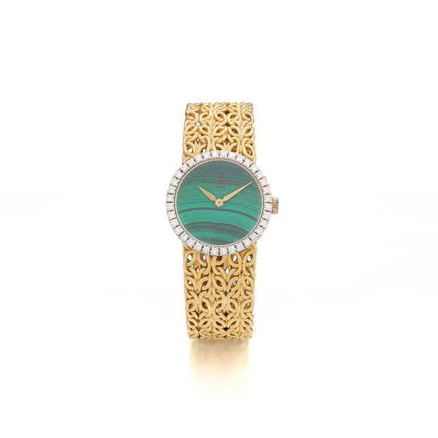A Lady's Malachite, Diamond and Gold Wristwatch, Baume & Mercier, circa 1970