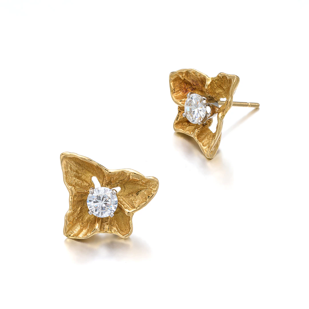 A Pair of Diamond and Gold Earrings
