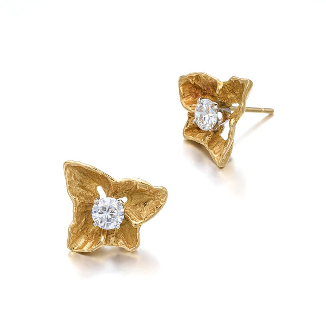 A Pair of Diamond and Gold Earrings