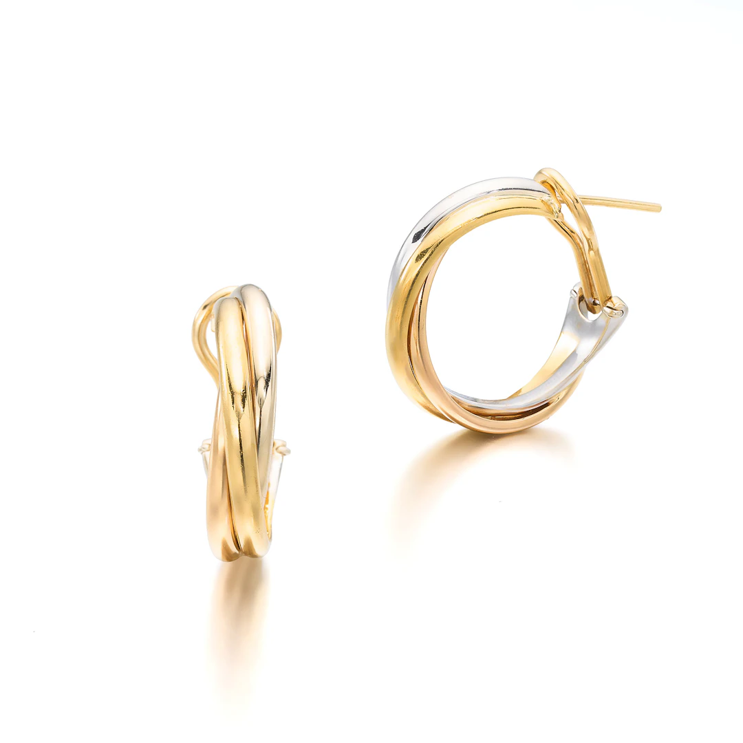 A Pair of Tricoloured Gold 'Trinity' Hoop Earrings, Cartier