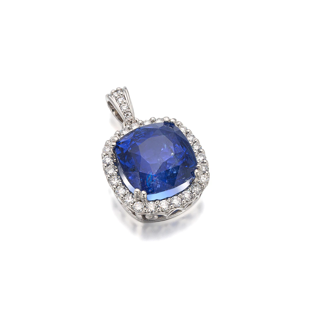 A Sapphire, Diamond and White Gold Pendant