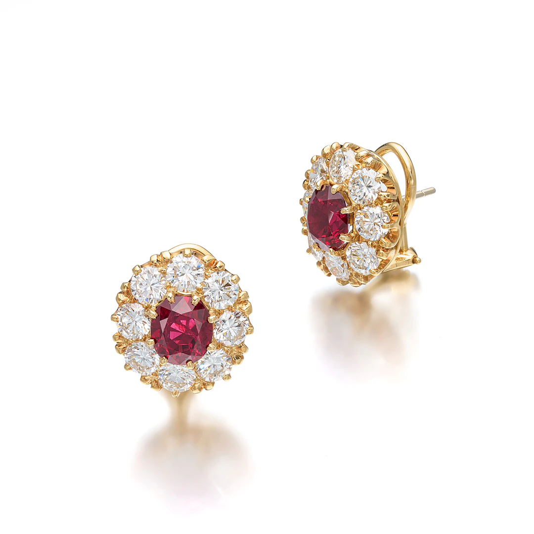 A Pair of Fine Ruby, Diamond and Gold Ear Clips, circa 1983