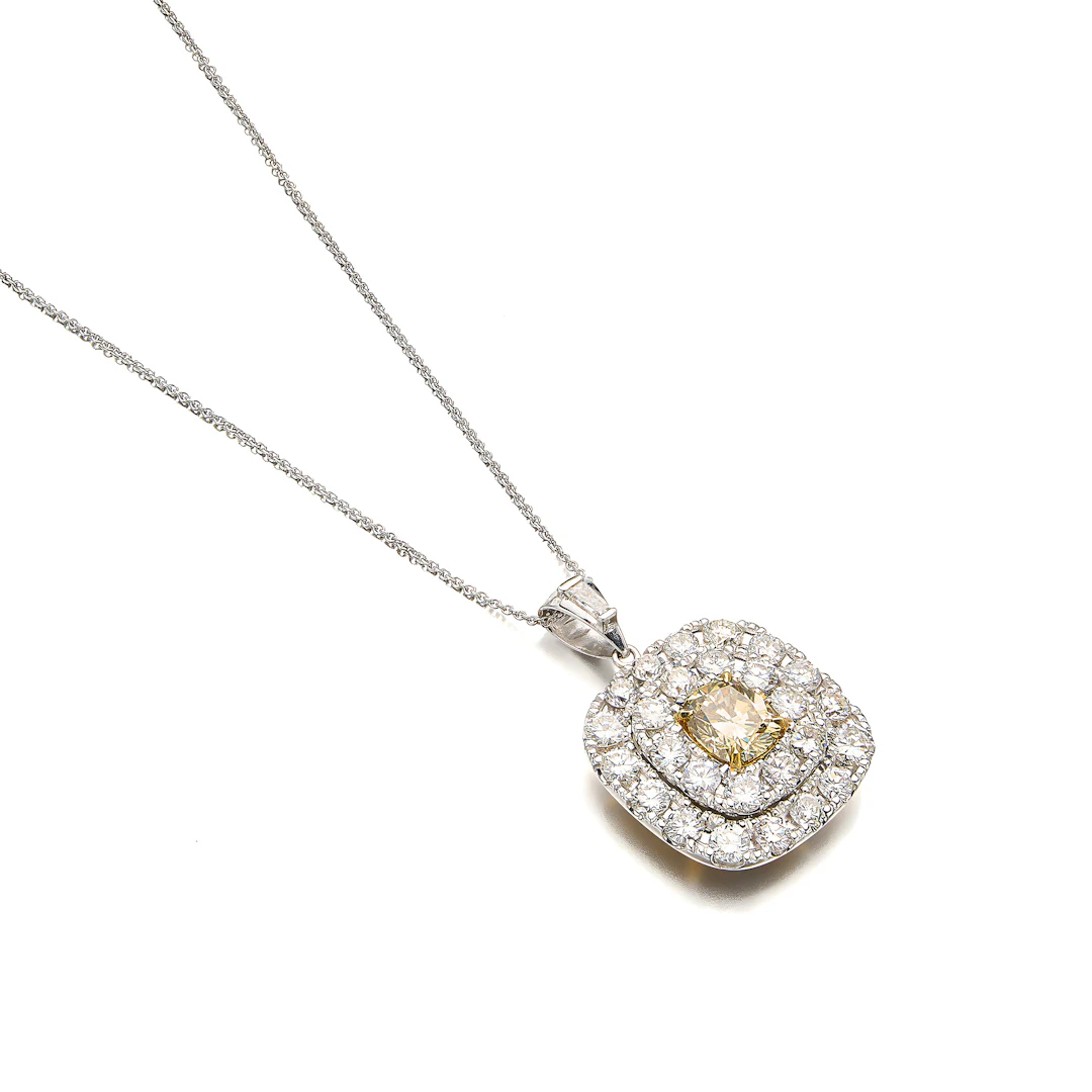 A Coloured Diamond and Gold Pendant Necklace