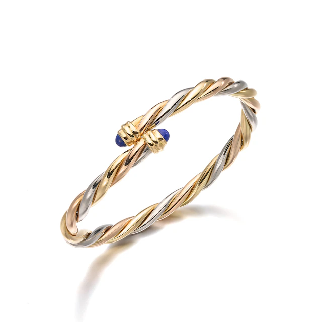 A Lapis Lazuli and Tricoloured Gold 'Trinity' Bangle Bracelet, Cartier