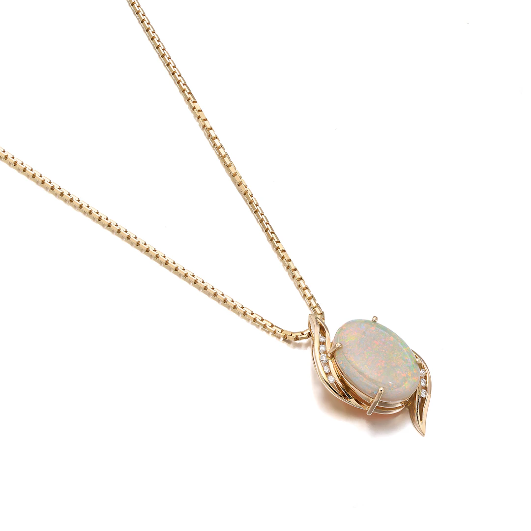 An Opal, Diamond and Gold Pendant Necklace