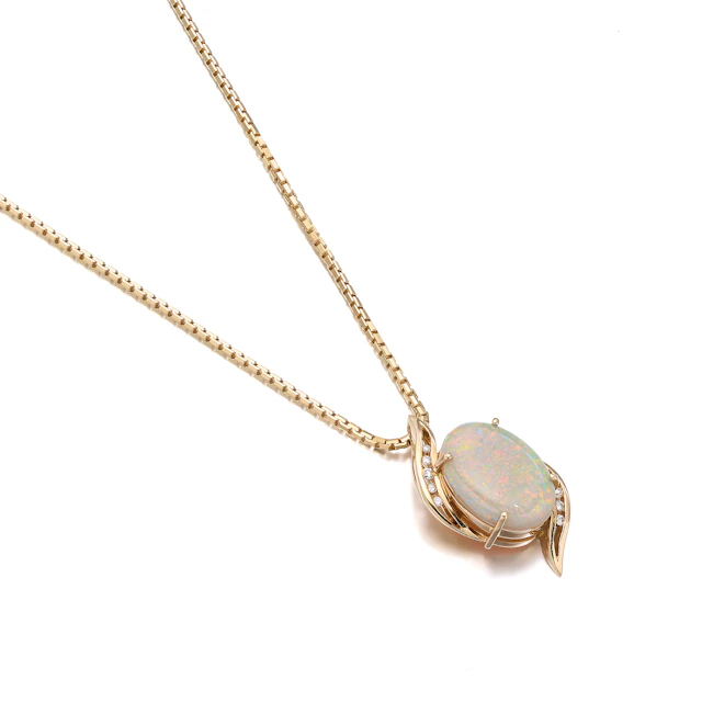 An Opal, Diamond and Gold Pendant Necklace