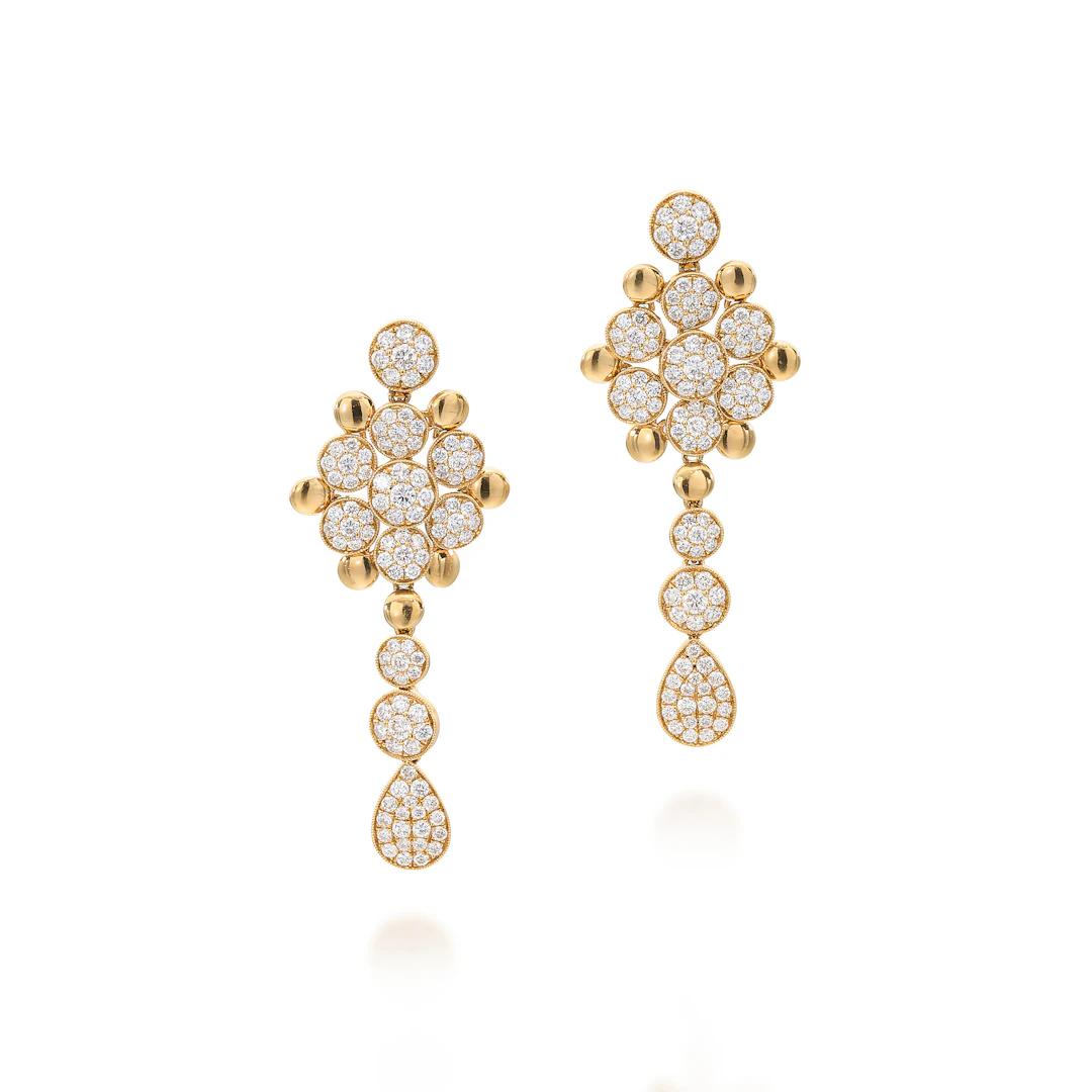A Pair of Diamond and Gold Ear Pendants