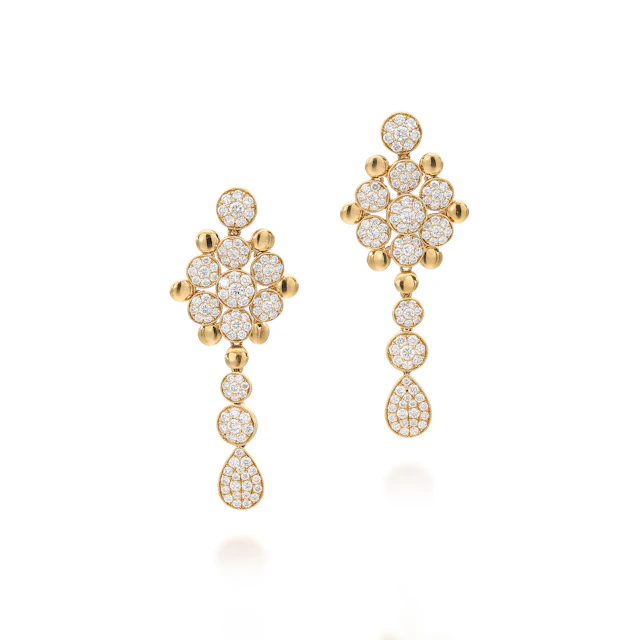 A Pair of Diamond and Gold Ear Pendants