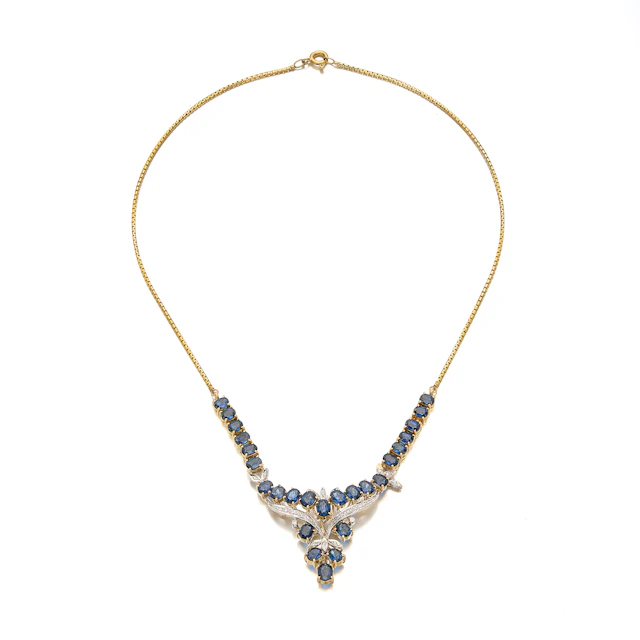 A Sapphire, Diamond and Two-Tone Gold Necklace