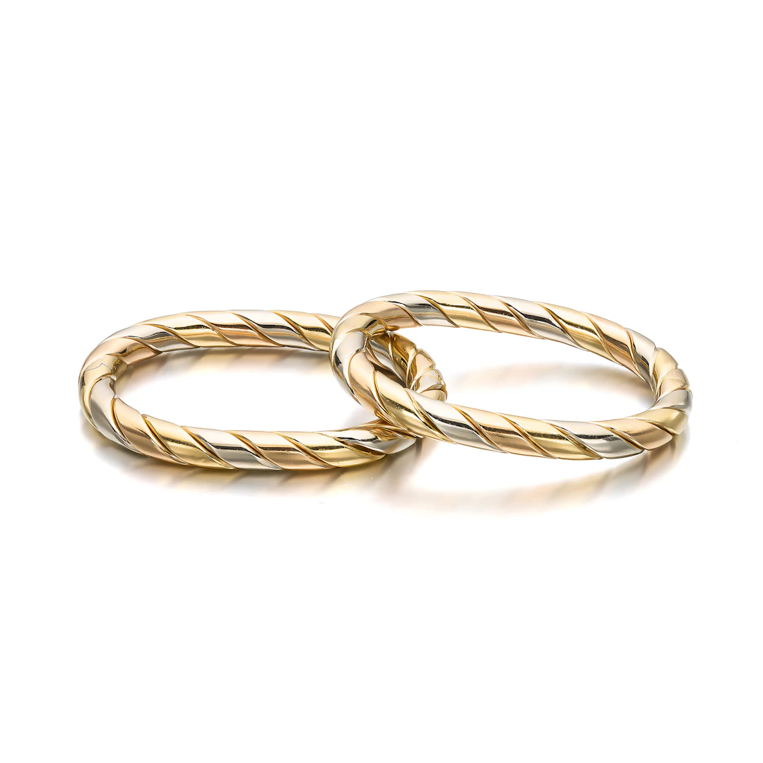 Two Tricoloured Gold Bangle Bracelets