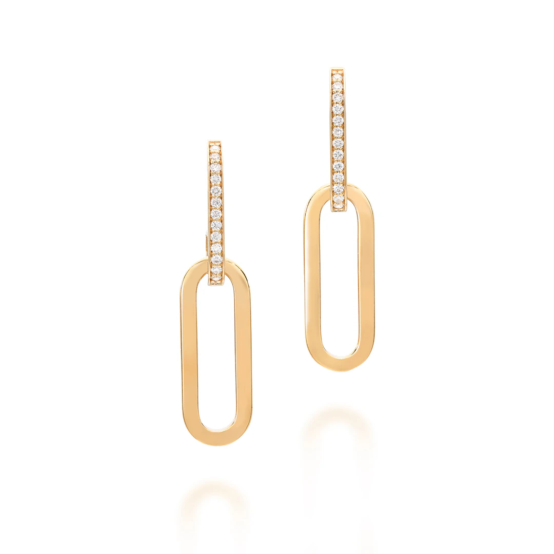 A Pair of Diamond and Gold Ear Pendants