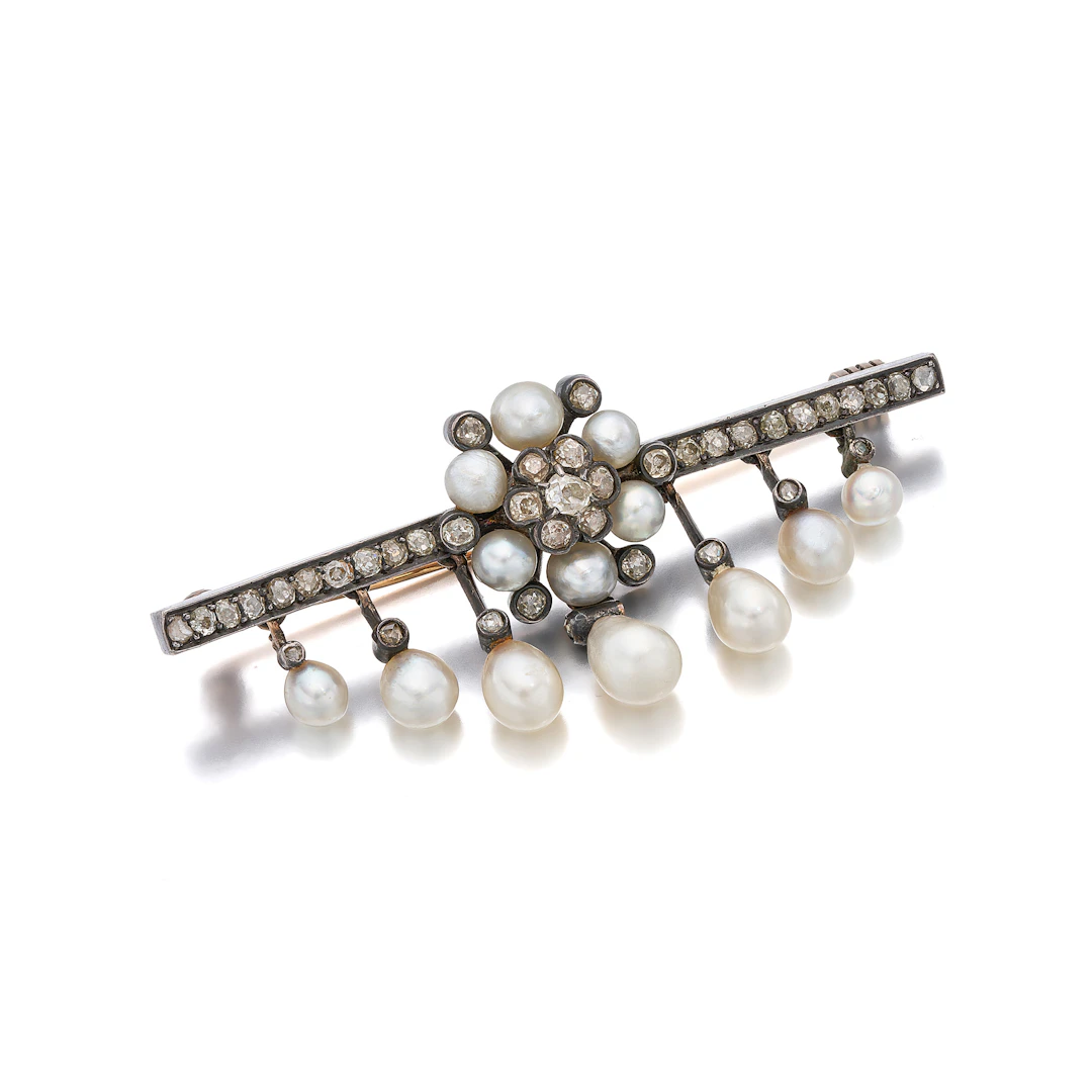 An Antique Pearl, Diamond, Silver and Gold Brooch, circa 1860