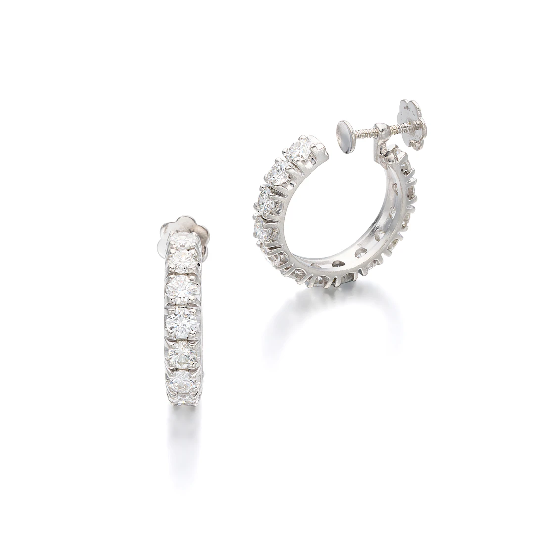 A Pair of Diamond and Platinum Hoop Earrings