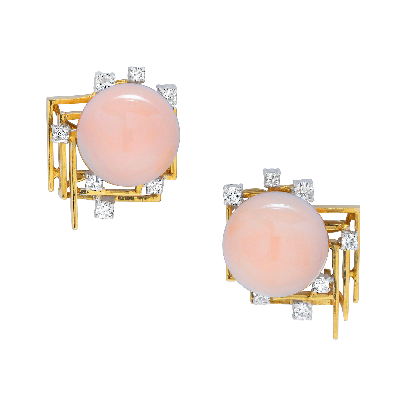 No Reserve | Coral, Diamond and Gold Ear Studs