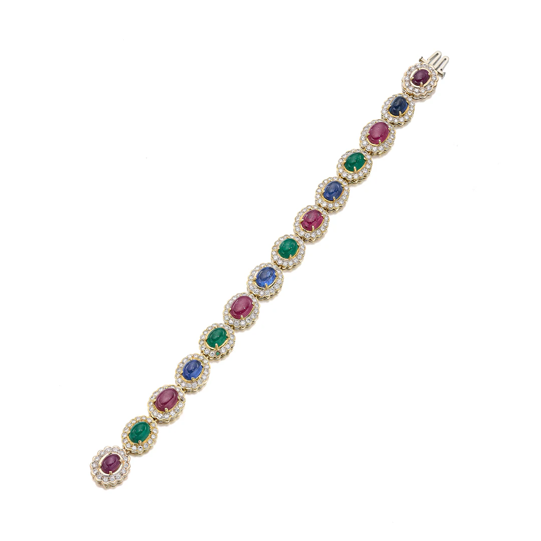 A Multi-Gem, Diamond and Gold Bracelet