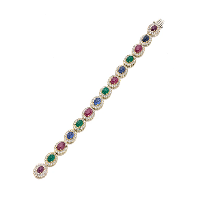A Multi-Gem, Diamond and Gold Bracelet