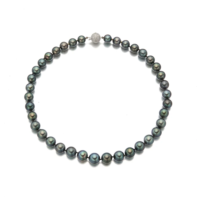 A South Sea Cultured Pearl, Diamond and White Gold Necklace
