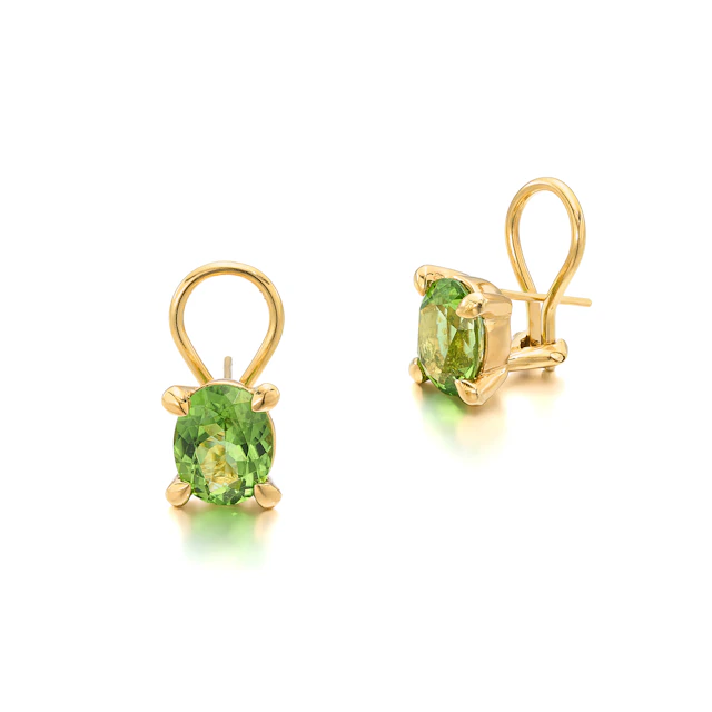 A Pair of Peridot and Gold Ear Clips