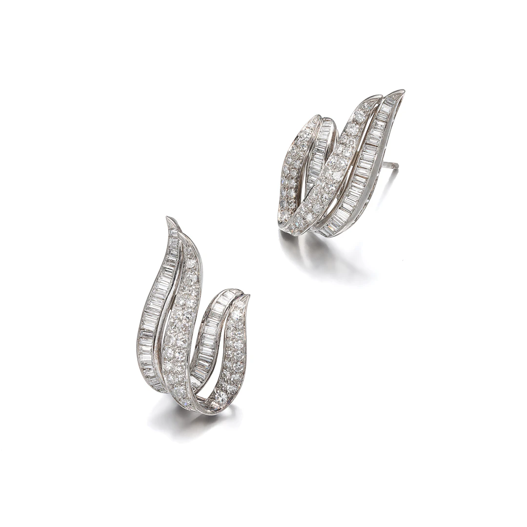A Pair of Diamond and Platinum Earrings