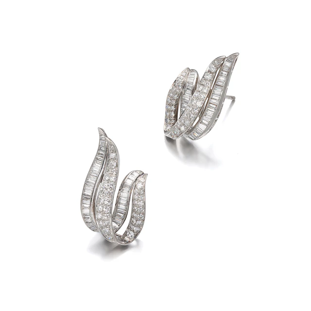 A Pair of Diamond and Platinum Earrings