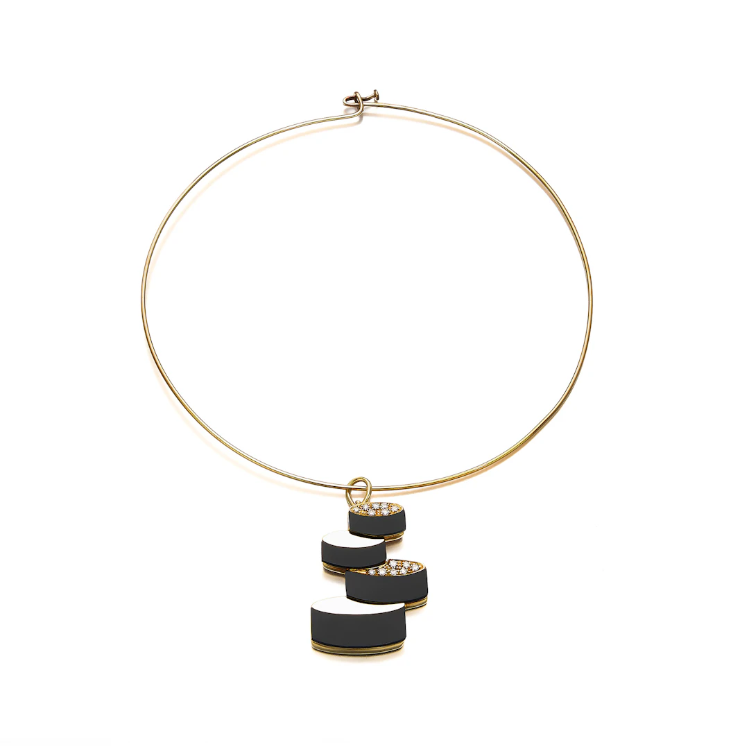 An Onyx, Diamond and Gold Pendant Necklace
