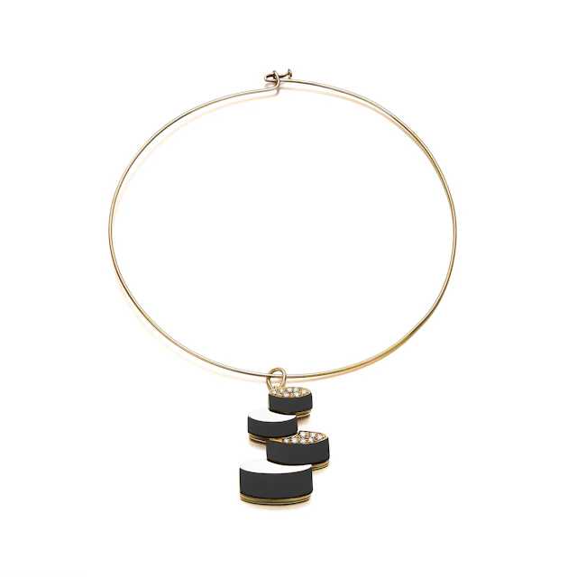 An Onyx, Diamond and Gold Pendant Necklace