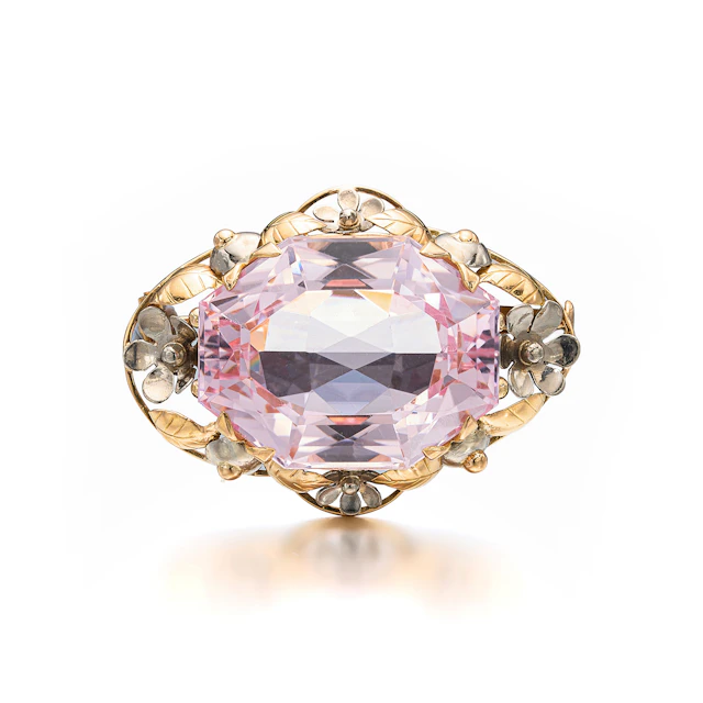 A Morganite and Two-Tone Gold Brooch