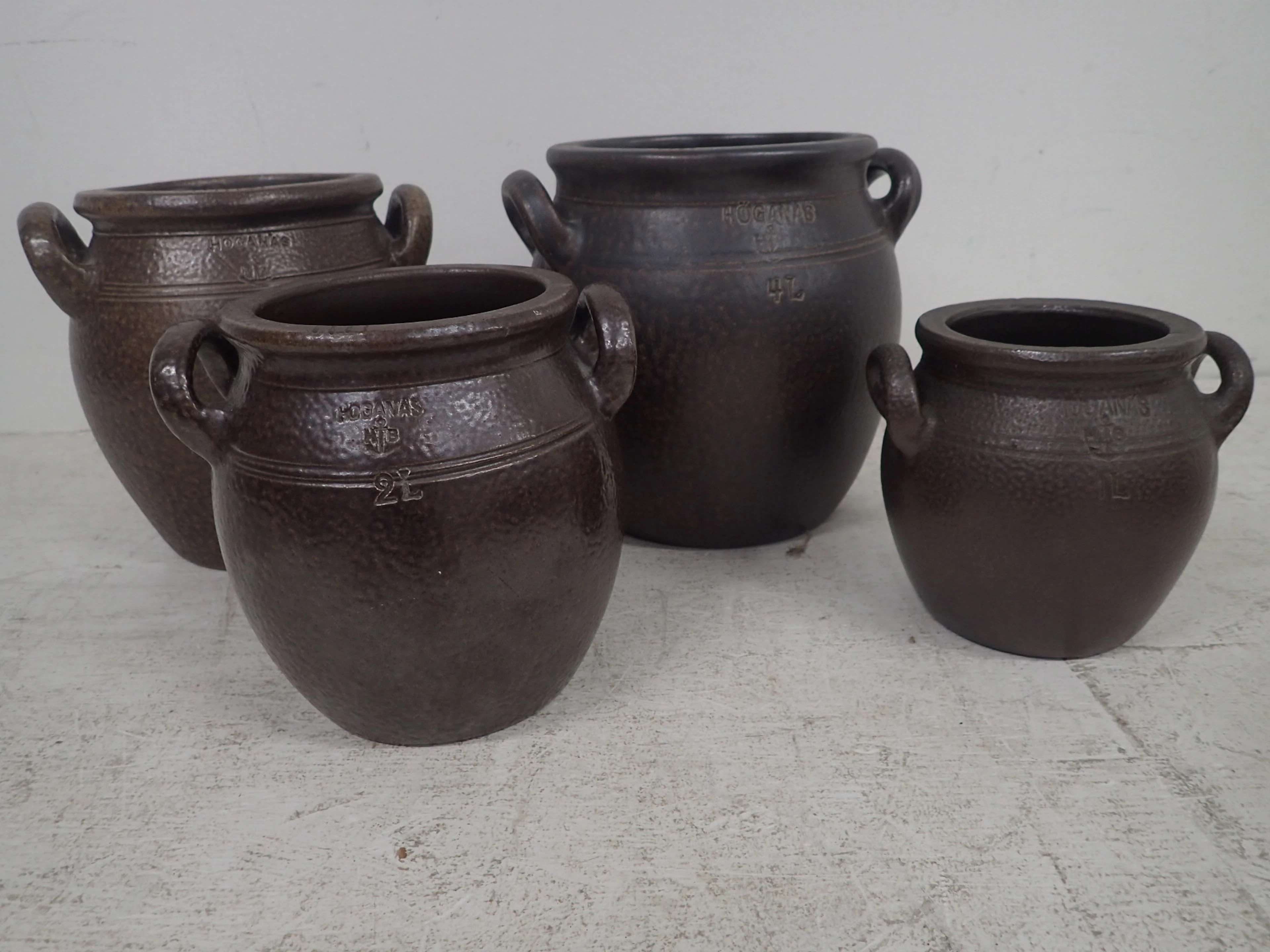4st Höganäskrukor 1-4L