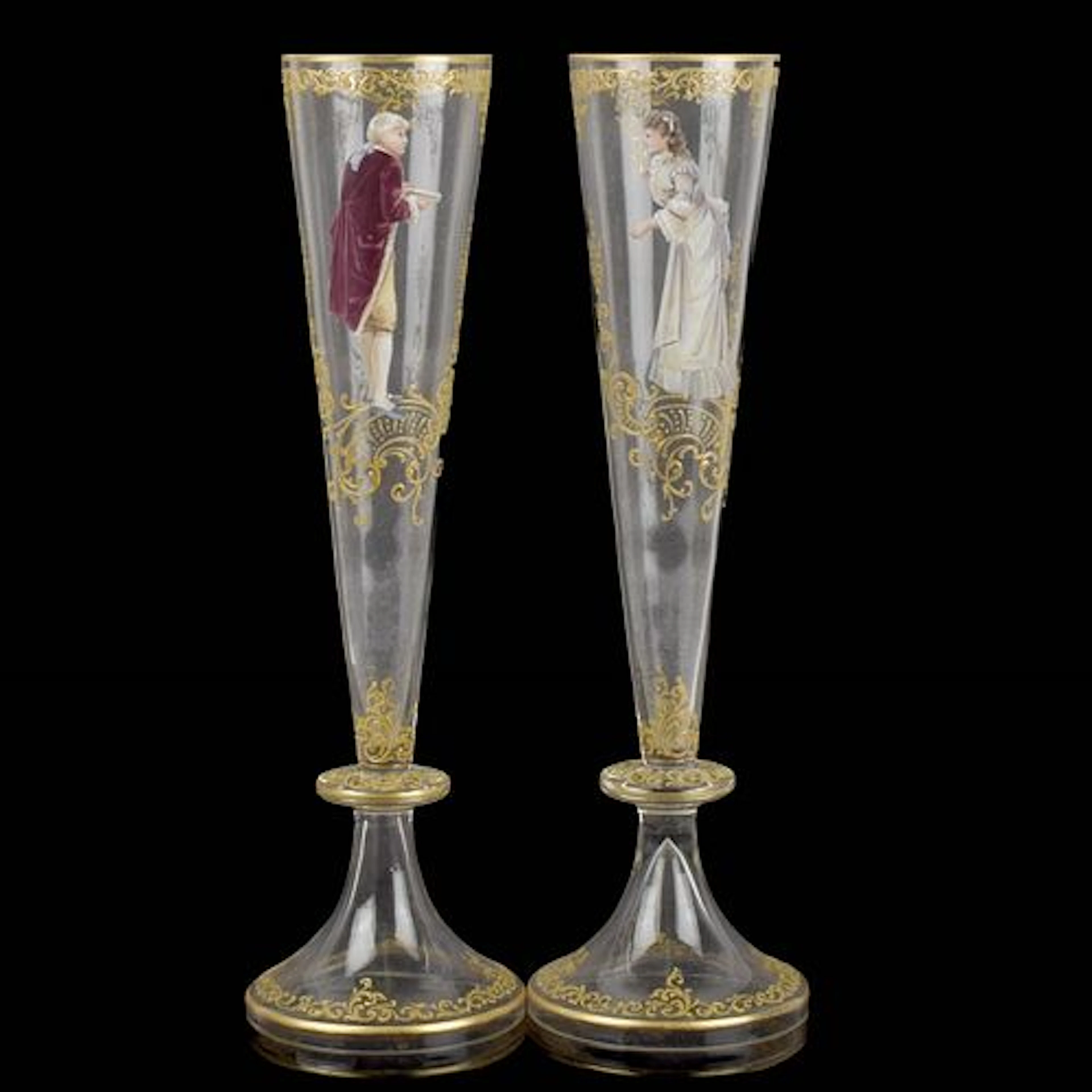 Antique Bohemian Hand Painted Vases