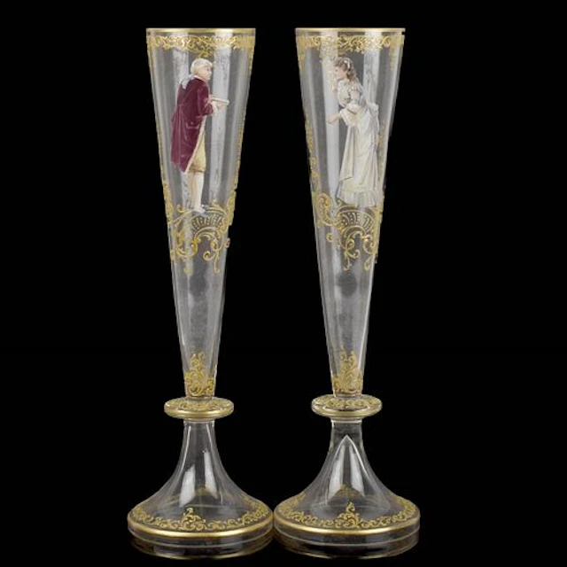 Antique Bohemian Hand Painted Vases
