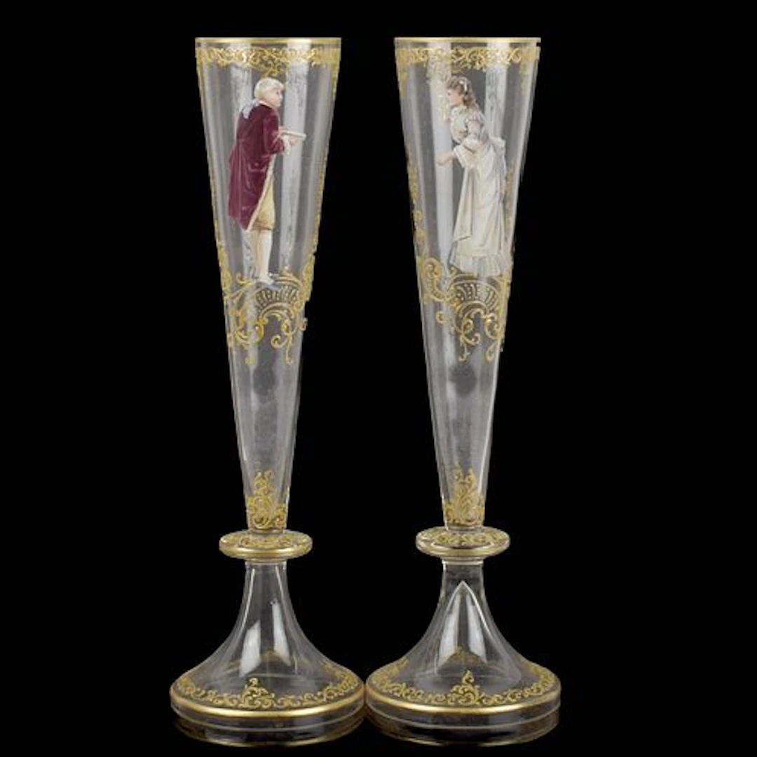 Antique Bohemian Hand Painted Vases