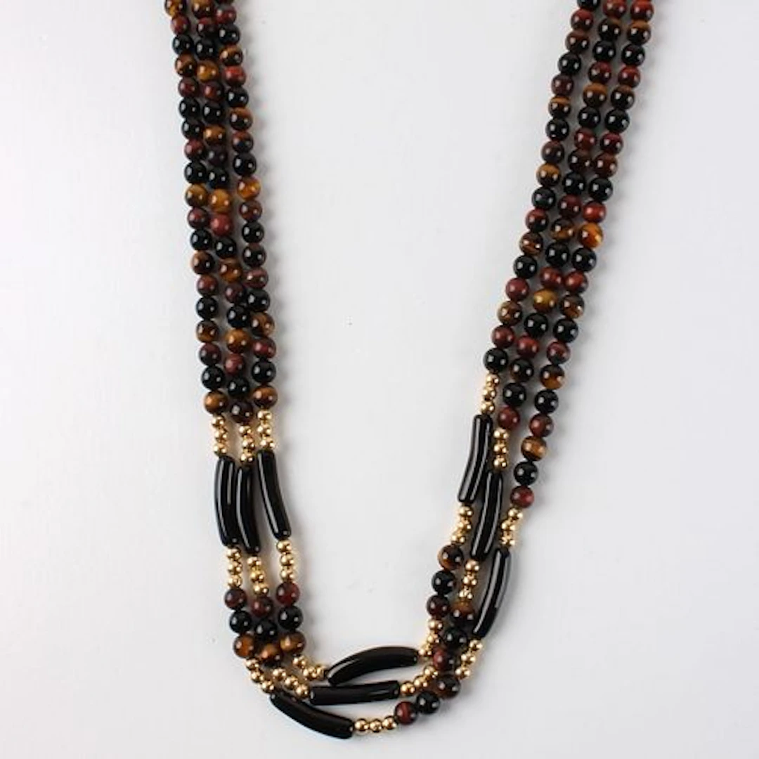Tiger Eye, Onyx and 14K Necklace