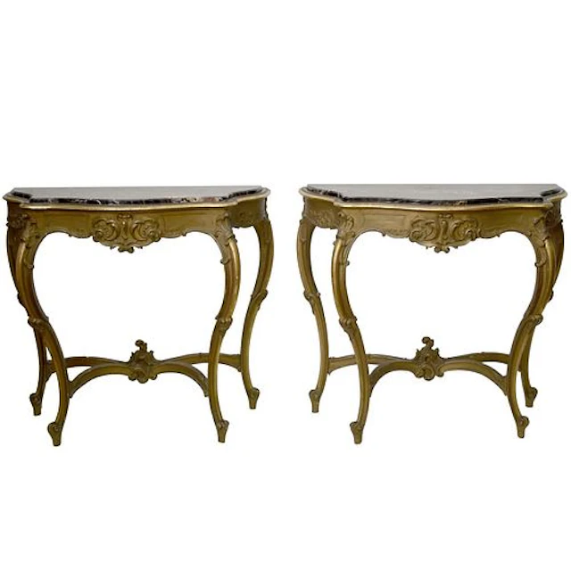Louis XV Style Marble Top Consoles