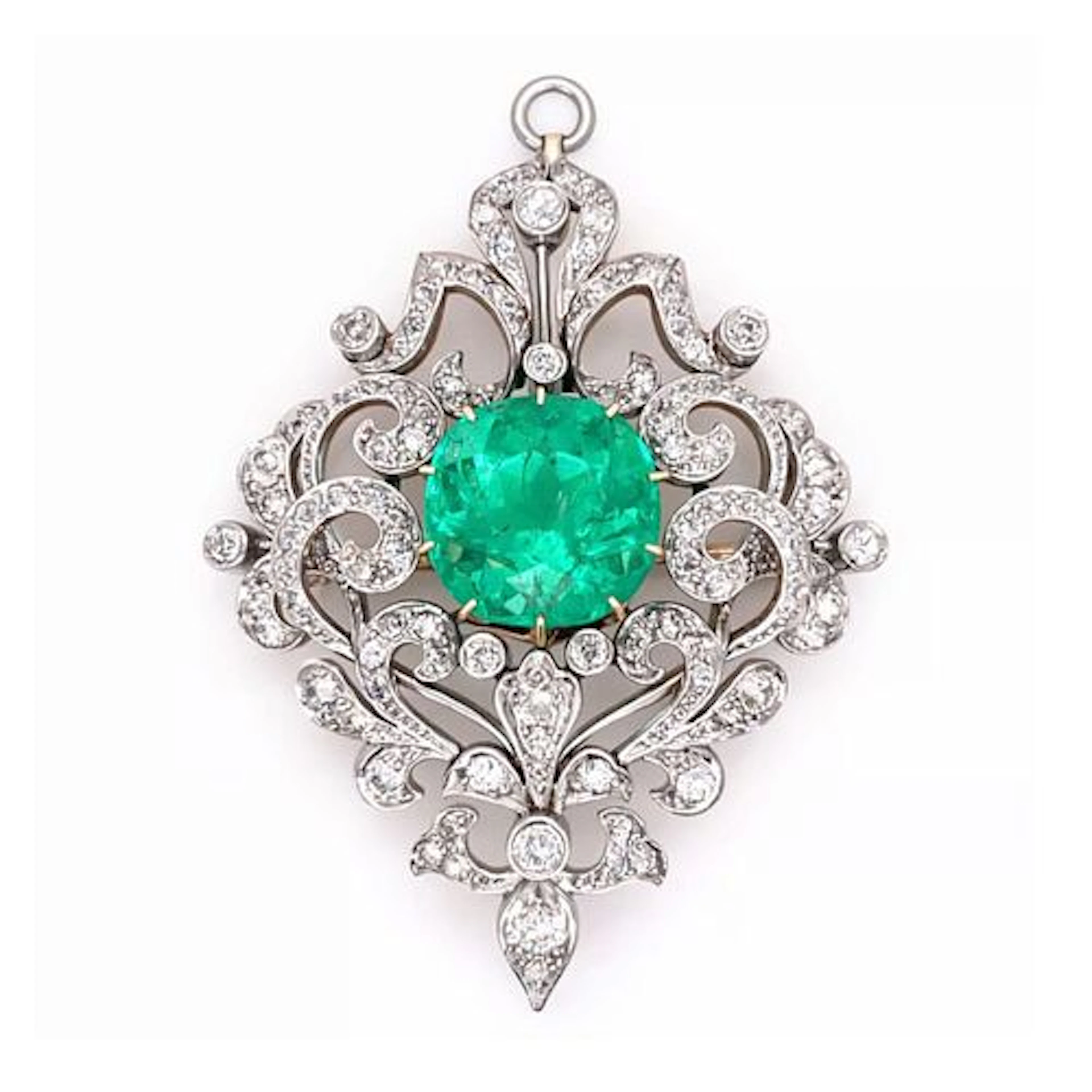 GIA Emerald & Diamond Pendant/ Brooch