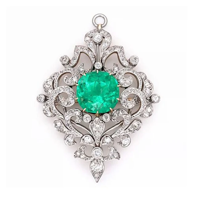 GIA Emerald & Diamond Pendant/ Brooch