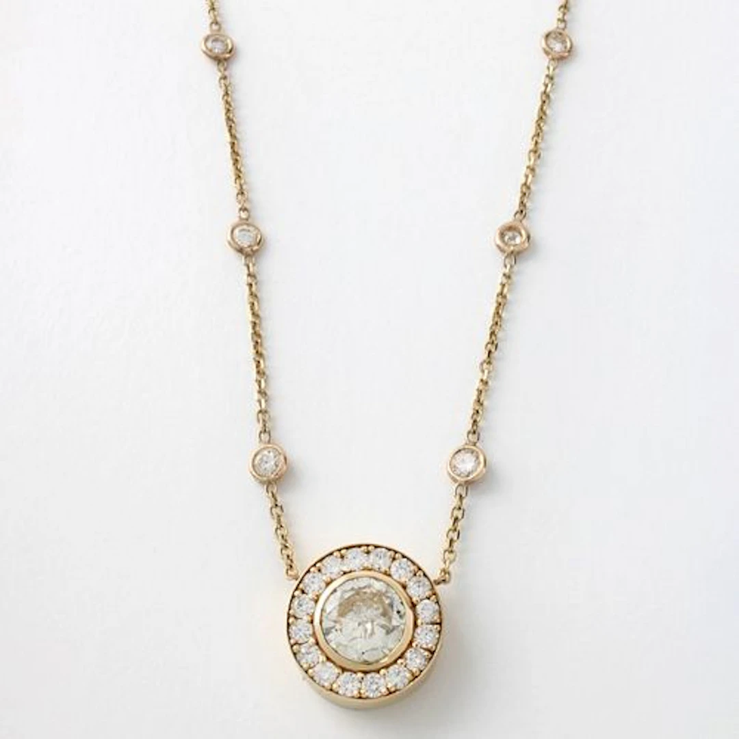 14 K Yellow Gold and Diamond Necklace