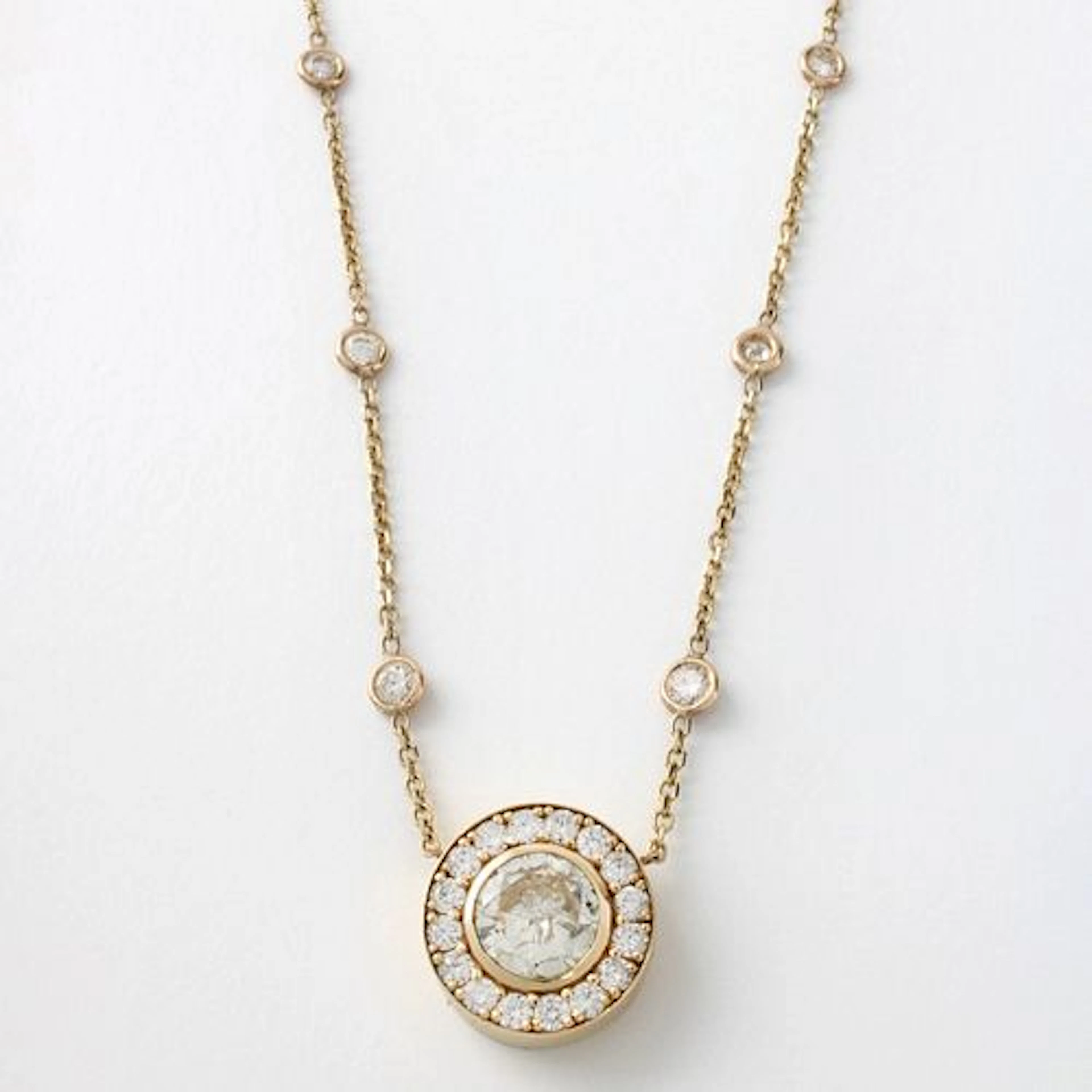 14 K Yellow Gold and Diamond Necklace