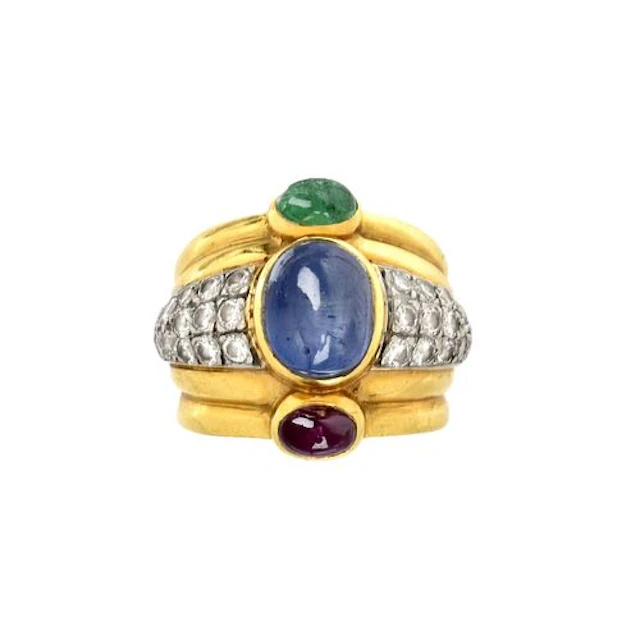 Gemstone, Diamond and 18K Ring