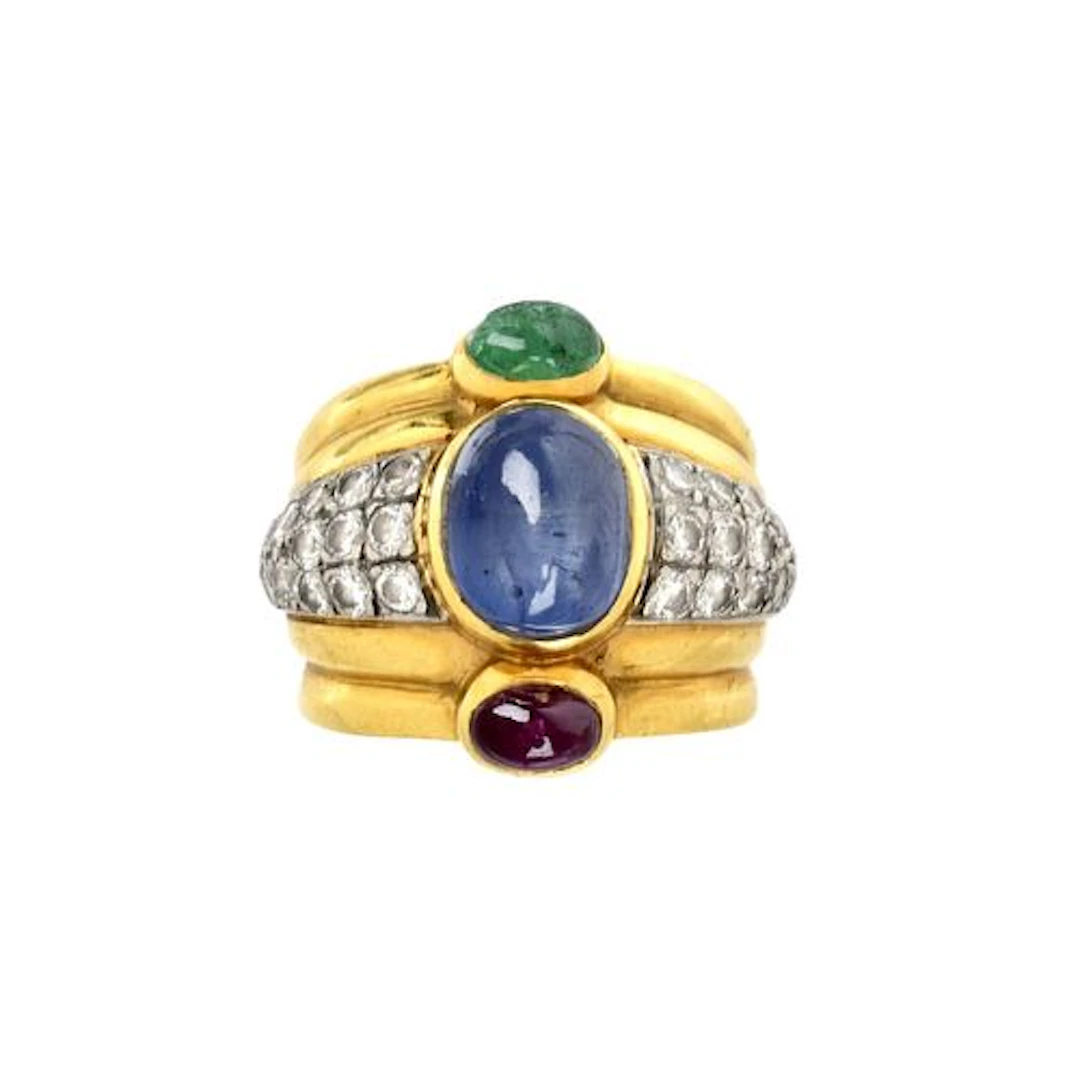 Gemstone, Diamond and 18K Ring