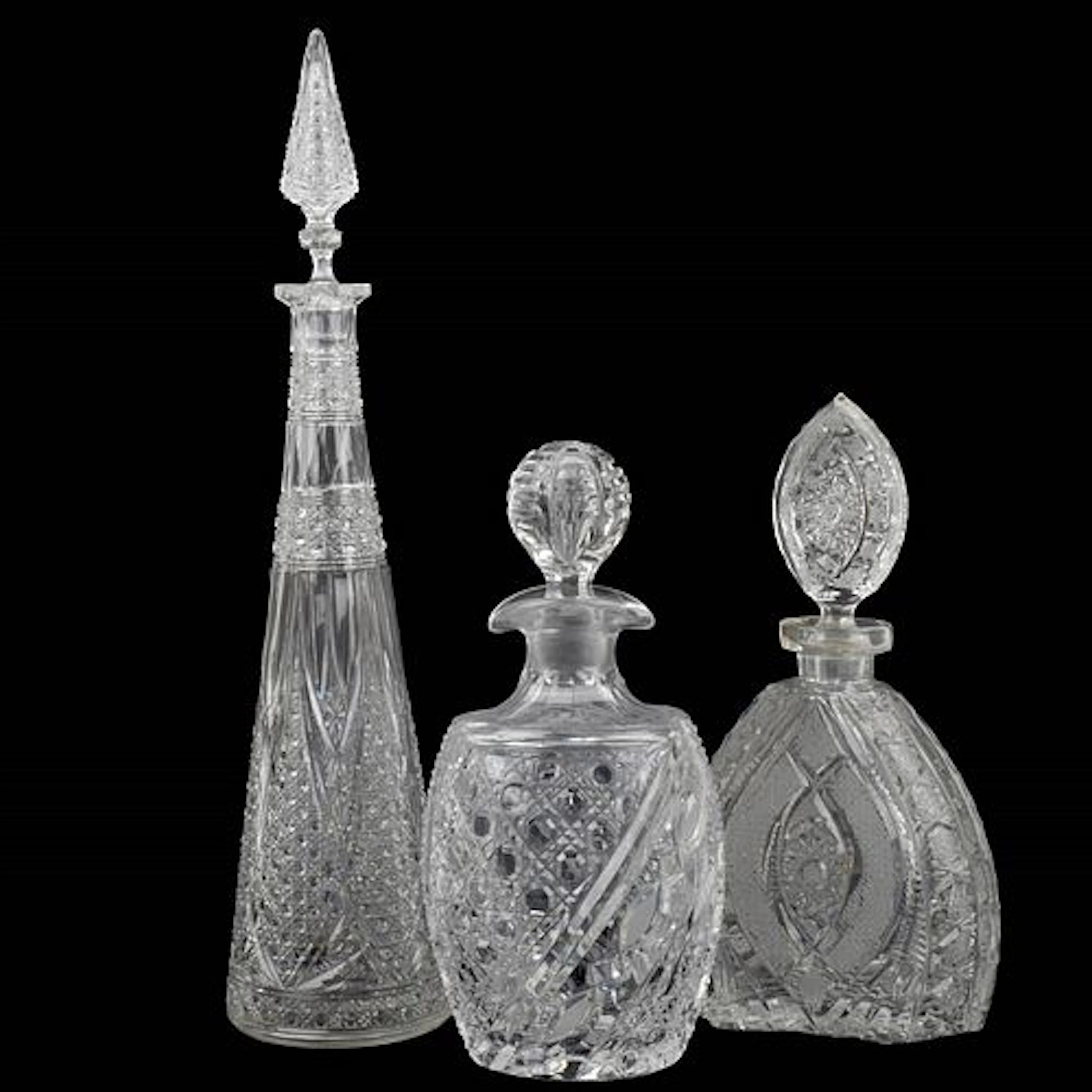 Three (3) Vintage Cut Crystal Decanters