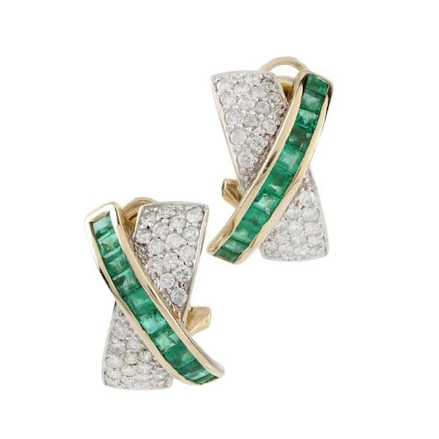 Diamond, Emerald and 14K Earrings