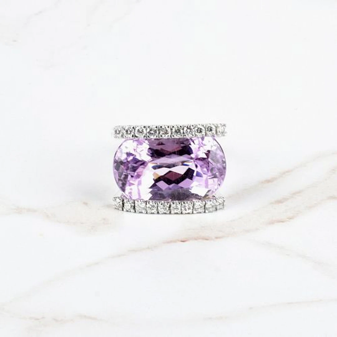 Kunzite, Diamond and 14K Ring