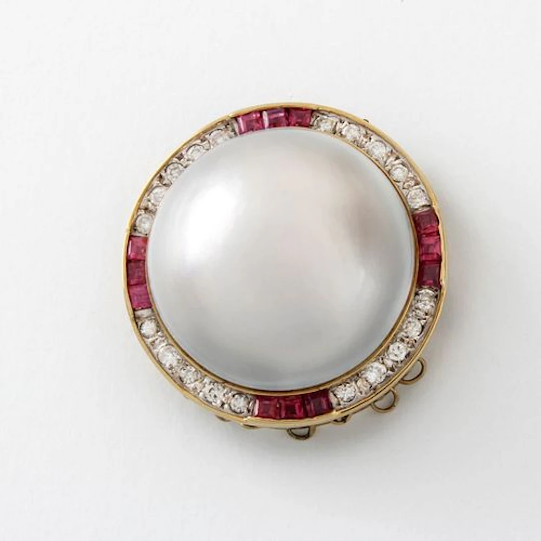 Pearl, Diamond, Ruby and 14K Pendant