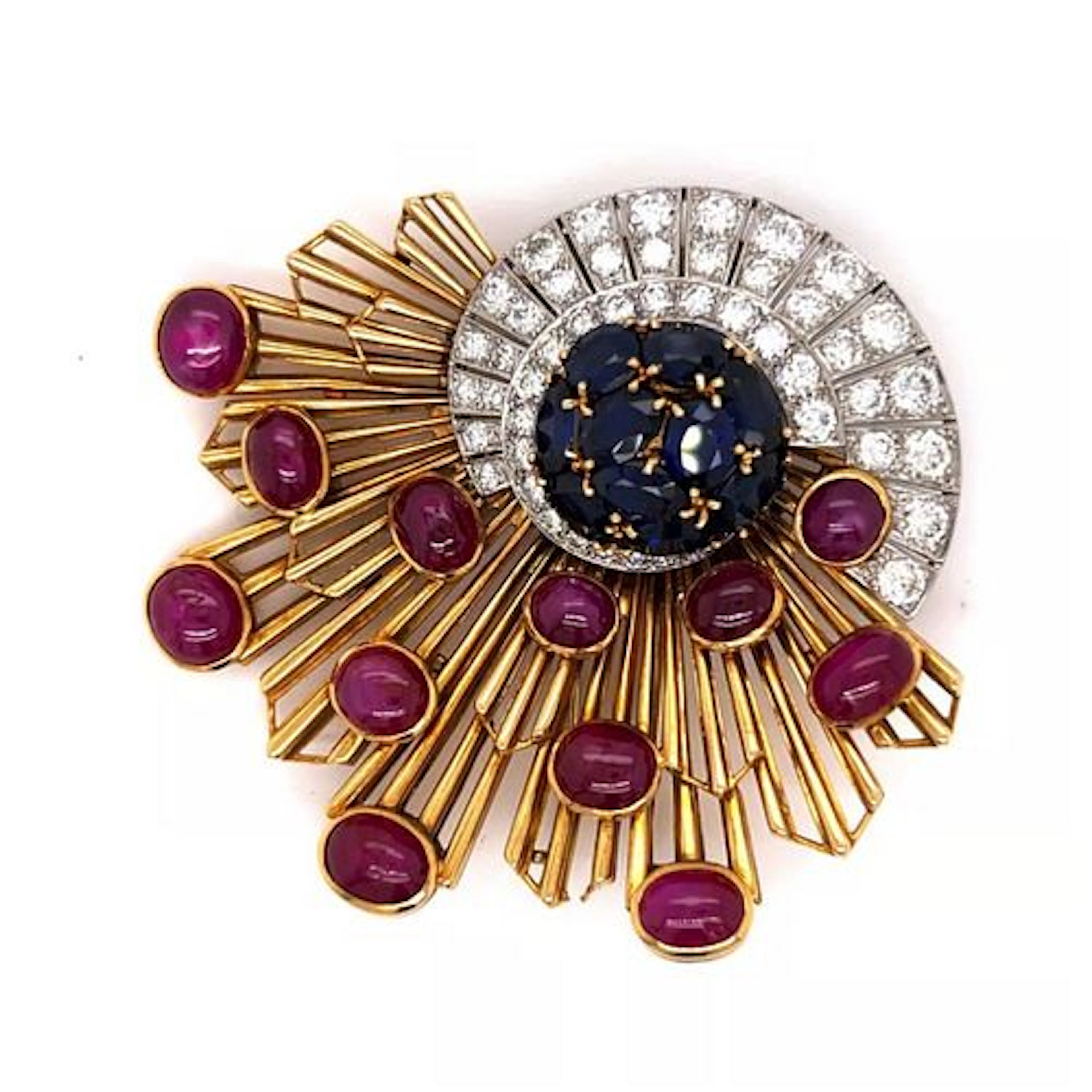 18K, Plat., Gemstone and Diamond Brooch
