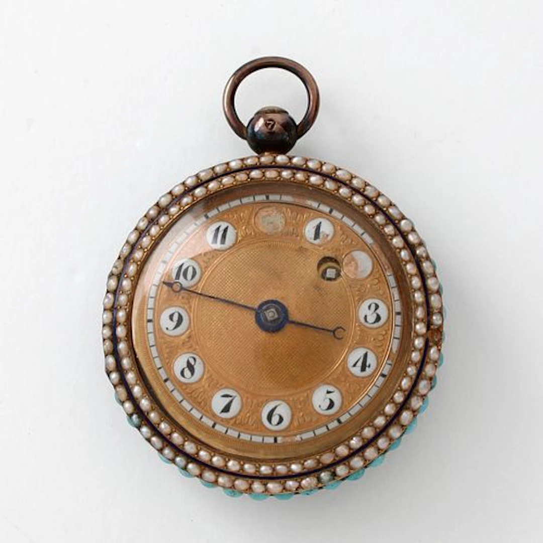 18K Pearl and Turquoise Pocket Watch
