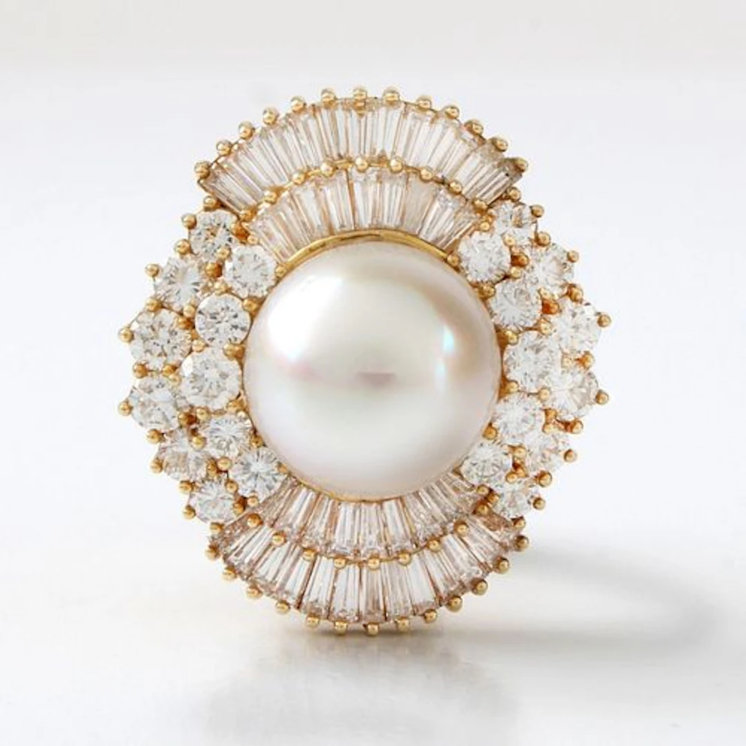 Diamond, Pearl and 18K Ring