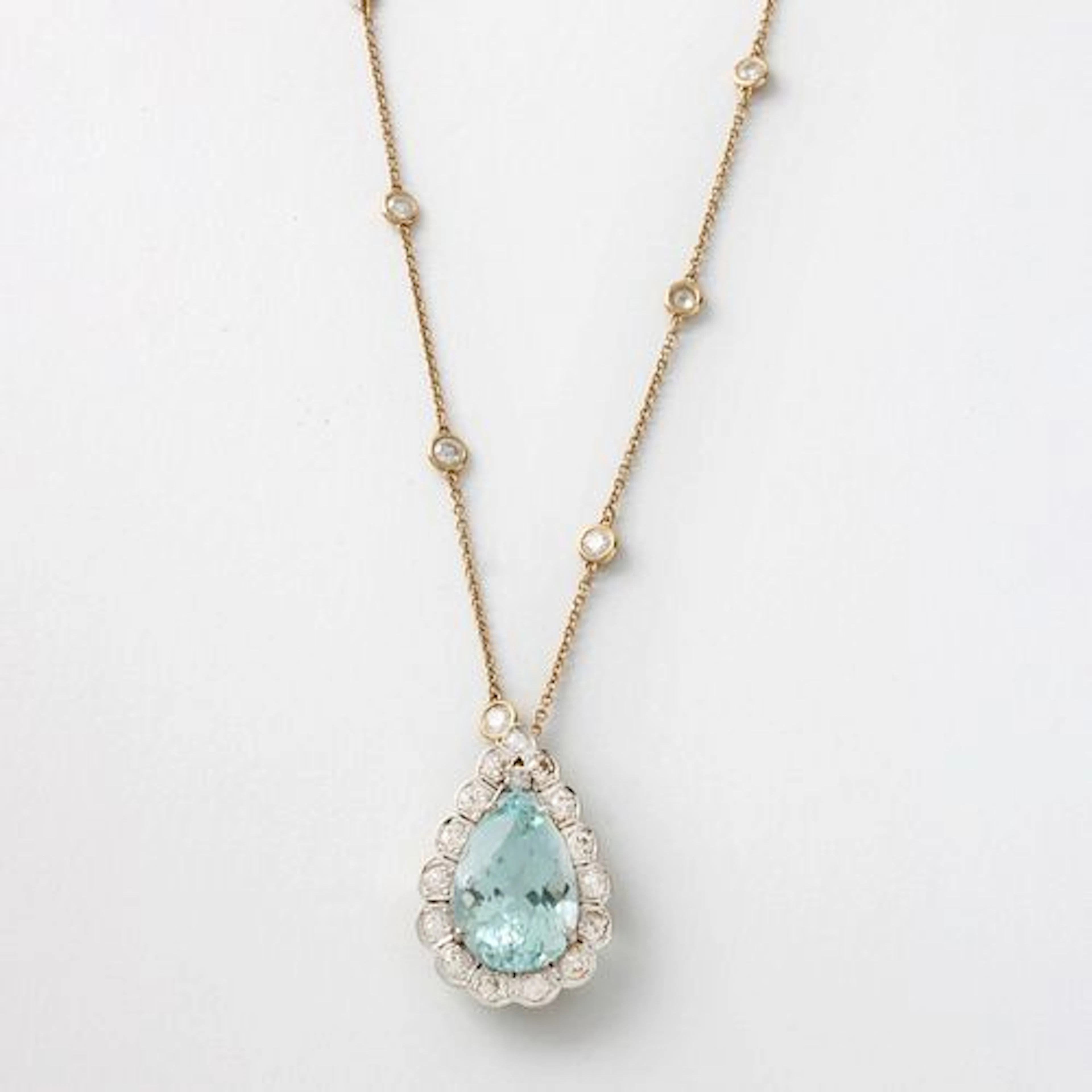 14 KW Gold, Aqua. & Dia. Pendant/Necklace
