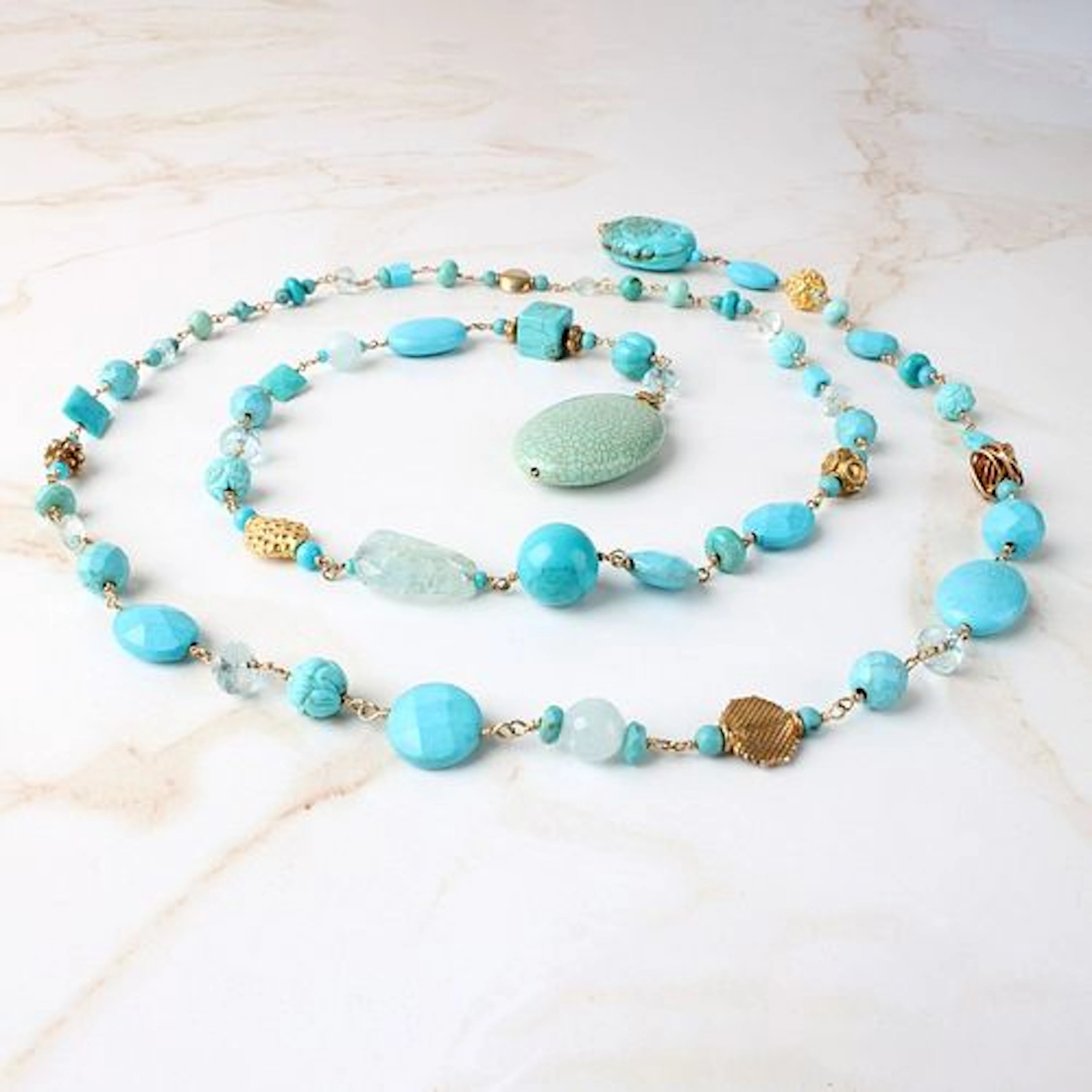 Turquoise, Gemstone and Quartz Necklace