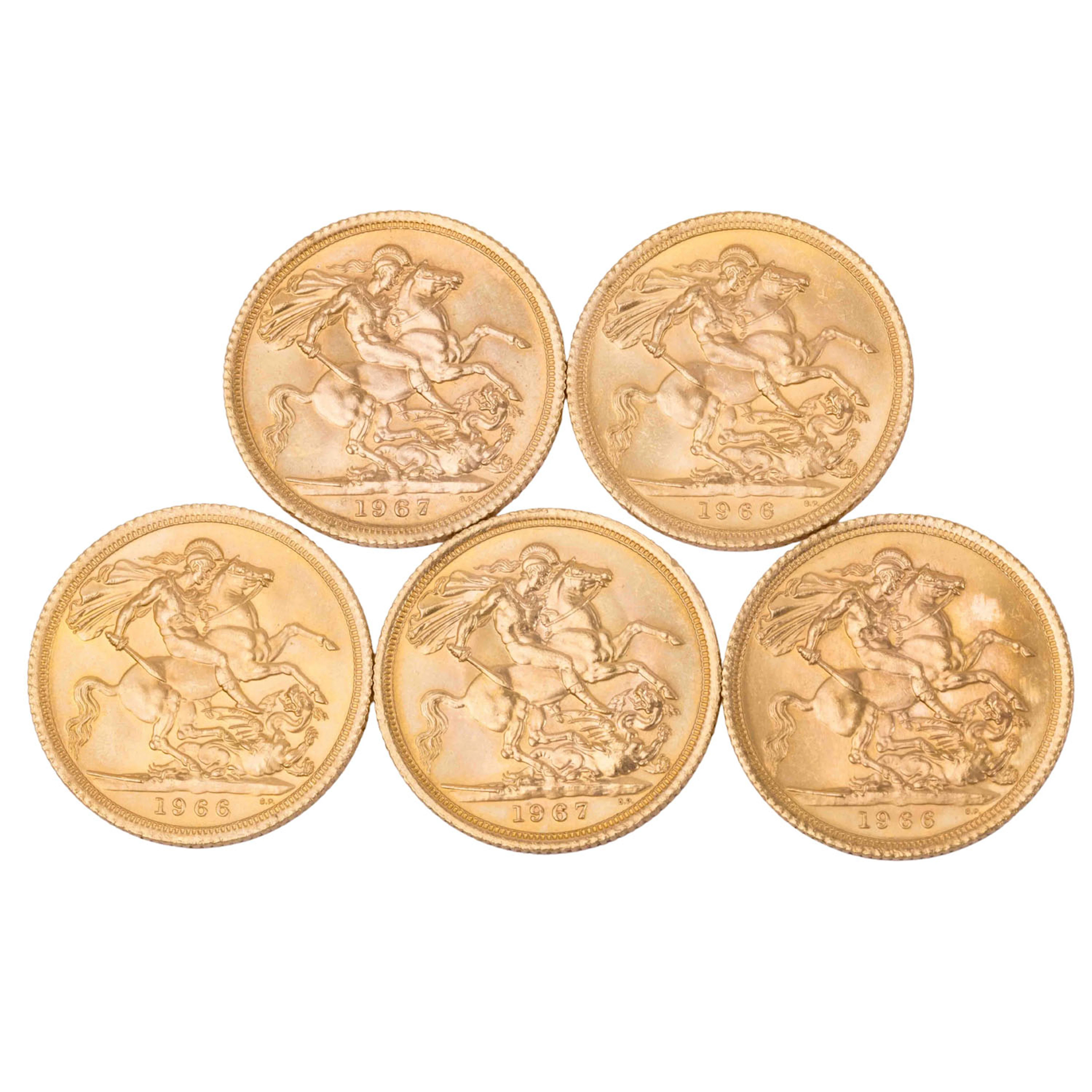 Vereinigtes Königreich / Investment-GOLDLot – 5 × 1 Sovereign, Elisabeth II.