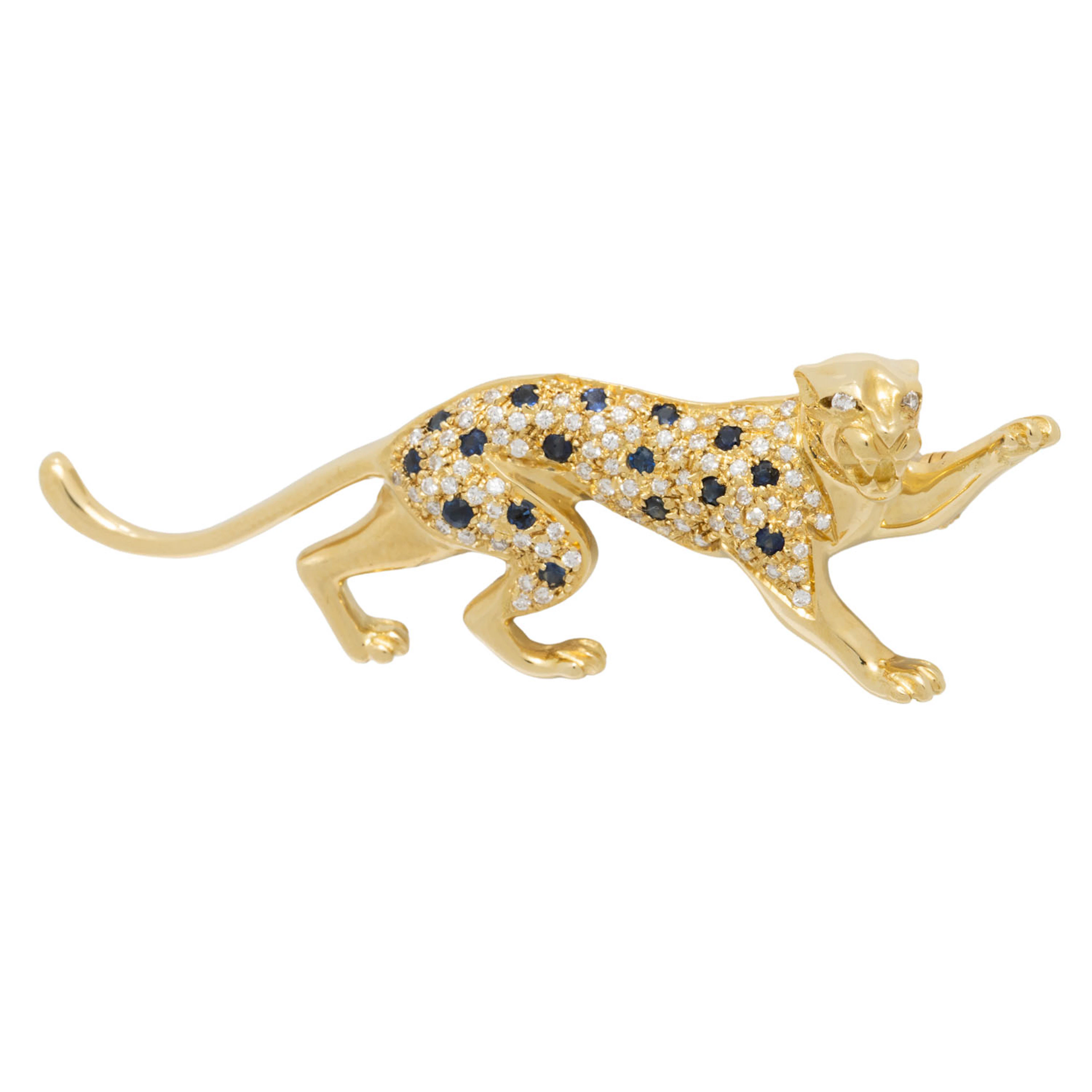 Brosche "Panther" mit Brillanten und Saphiren